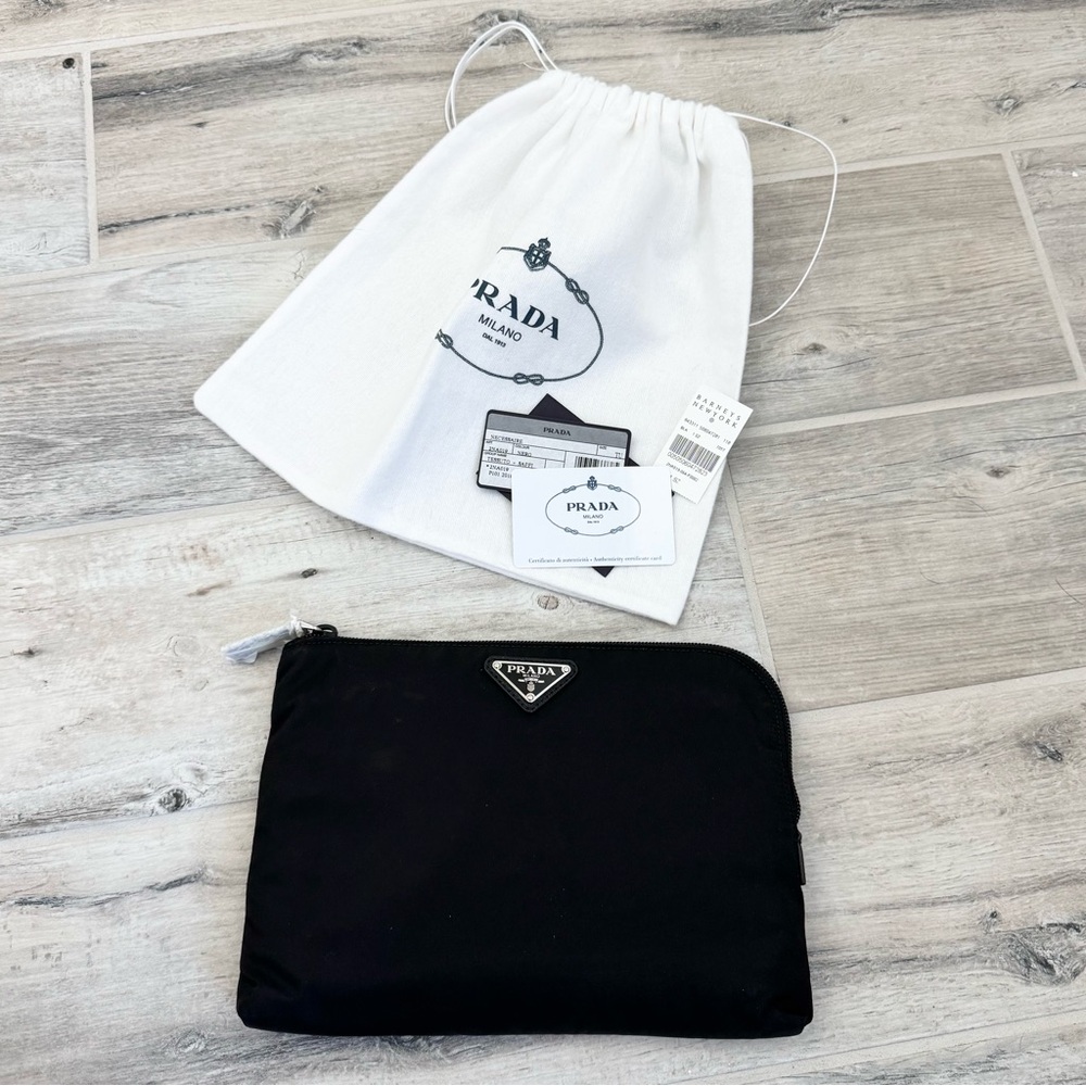 Prada Black Tessuto Nylon Large Cosmetic Toiletry Pouch Clutch Bag